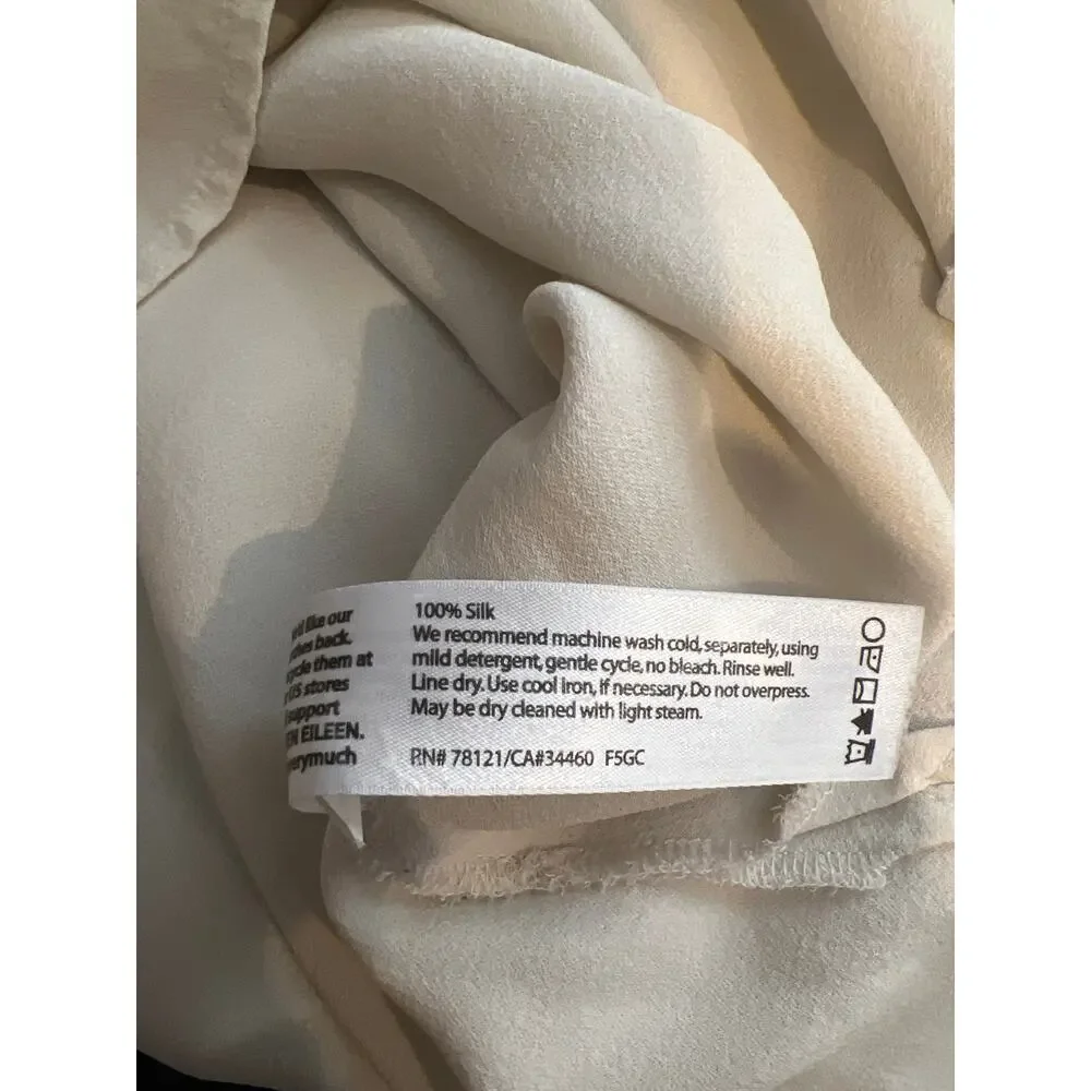 Eileen Fisher Silk Georgette Tank Top Large Crepe Bateau Neck Ivory Blouse Shirt
